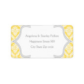 レモエレガントンイエロー、グレーダマスク結婚式 ラベル (正面)