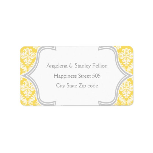 レモエレガントンイエロー、グレーダマスク結婚式 ラベル (正面)