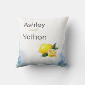 レモエレガントンイエロー&ブルーウォーター結婚カラー クッション (裏面)