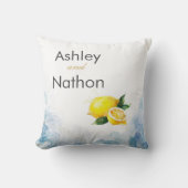 レモエレガントンイエロー&ブルーウォーター結婚カラー クッション (正面)