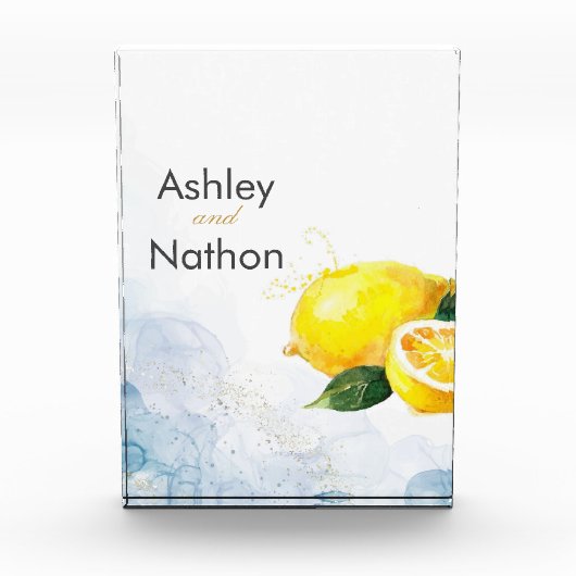 レモエレガントンイエロー&ブルーウォーター結婚カラー フォトブロック (正面)
