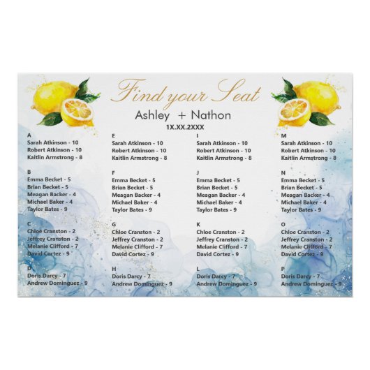 レモエレガントンイエロー&ブルーウォーター結婚カラー ポスター (正面)