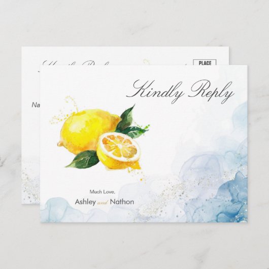 レモエレガントンイエロー&ブルーウォーター結婚カラー ポストカード (正面/裏面)
