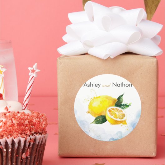 レモエレガントンイエロー&ブルーウォーター結婚カラー ラウンドシール (パーティー)