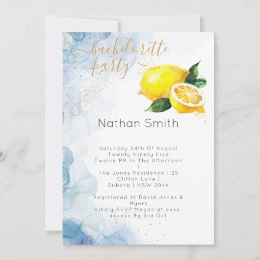 レモエレガントンイエロー&ブルーウォーター結婚カラー 招待状 (正面)