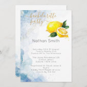 レモエレガントンイエロー&ブルーウォーター結婚カラー 招待状 (正面/裏面)