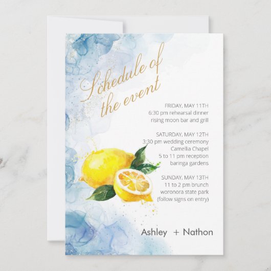 レモエレガントンイエロー&ブルーウォーター結婚カラー 招待状 (正面)