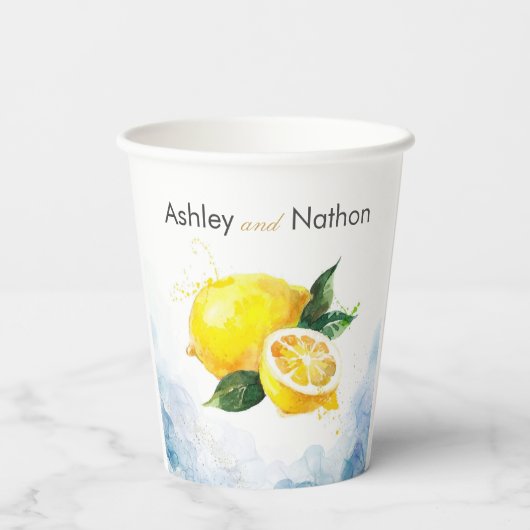 レモエレガントンイエロー&ブルーウォーター結婚カラー 紙コップ (裏面)