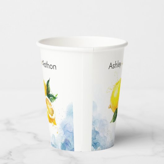 レモエレガントンイエロー&ブルーウォーター結婚カラー 紙コップ (右)