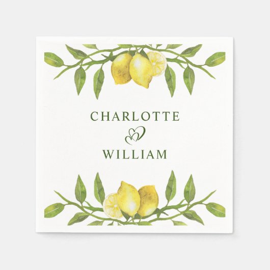 レモエレガントンズウォーターカラー結婚グリーナリー スタンダードカクテルナプキン (正面)