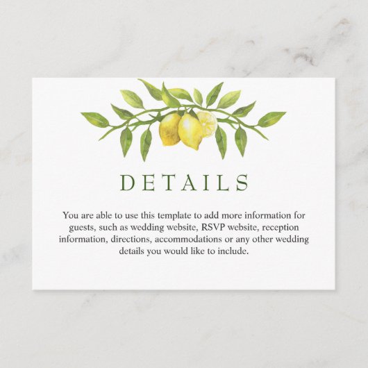 レモエレガントンズウォーターカラー緑結婚園詳細 エンクロージャーカード (正面)