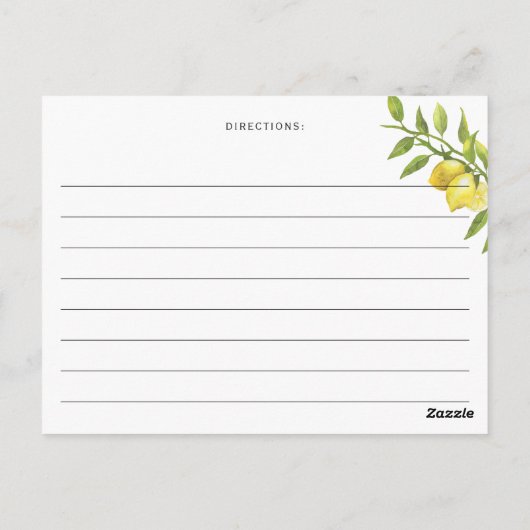 レモエレガントンズグリーンリーブライダルシャワーレシピカード ポストカード (裏面)