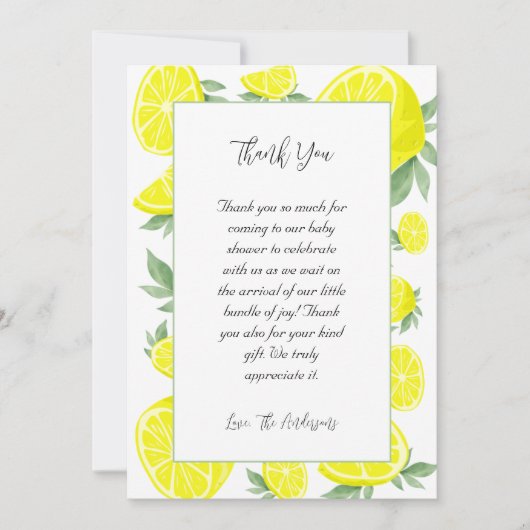 レモエレガントンズベビーシャワー サンキューカード (正面)