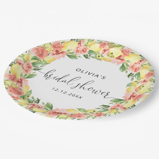 レモエレガントンフラワーズブライダルシャワー紙 ペーパープレート (アングル)