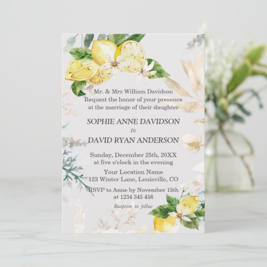 レモエレガントンフルーツホワイト結婚フローラフォーマル 招待状 (スタンド正面)