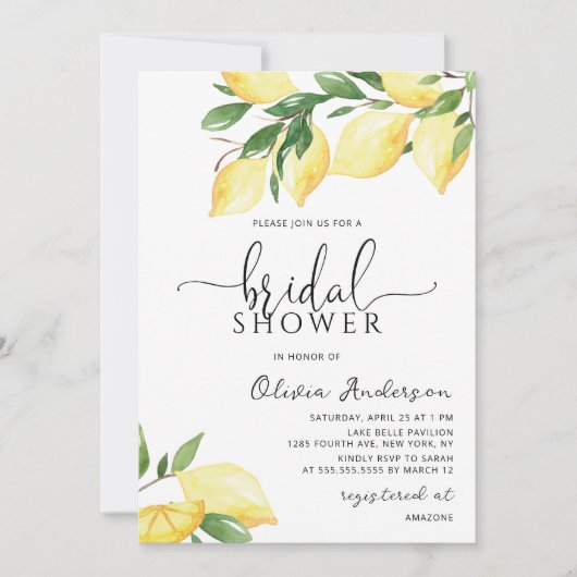 レモエレガントンブライダルシャワー招待 招待状 (正面)