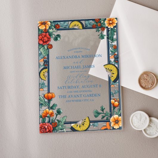 レモエレガントンボタニカル地中海のブ結婚ルーズ アクリル招待状