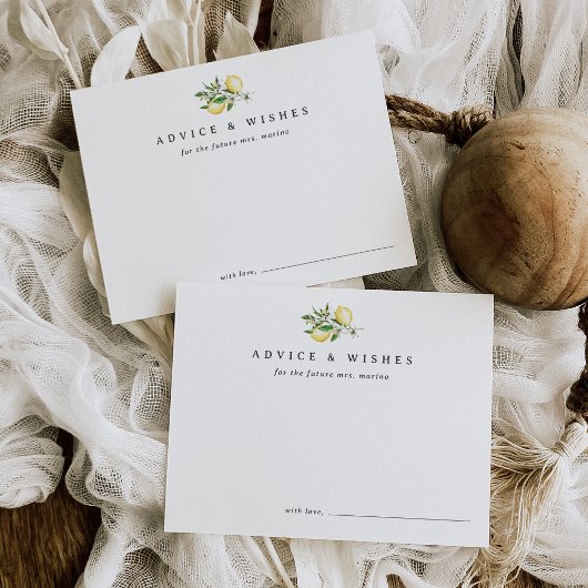 レモエレガントンミニマルブライダルシャワーアドバイスカード ポストカード