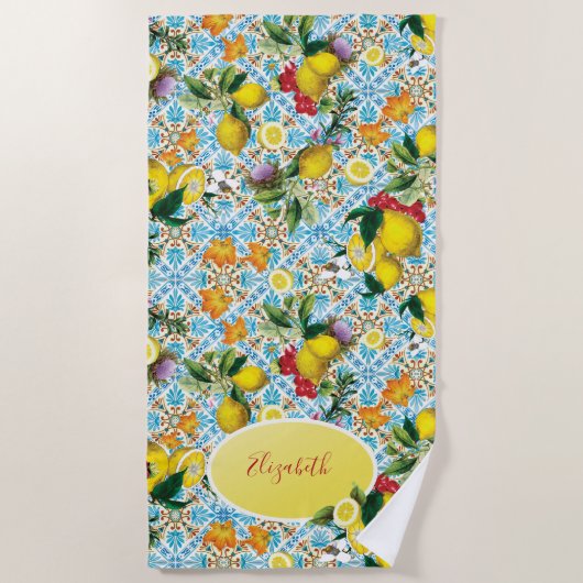 レモエレガントンモノグラムの ビーチタオル (正面)