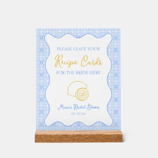 レモエレガントンレシピカードブライダルシャワー アクリルサイン (正面)