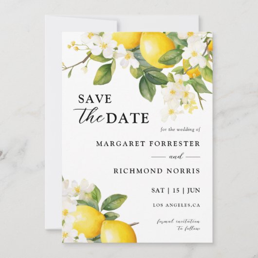 レモエレガントン地中海のウェディングの日付を保存 招待状 (正面)