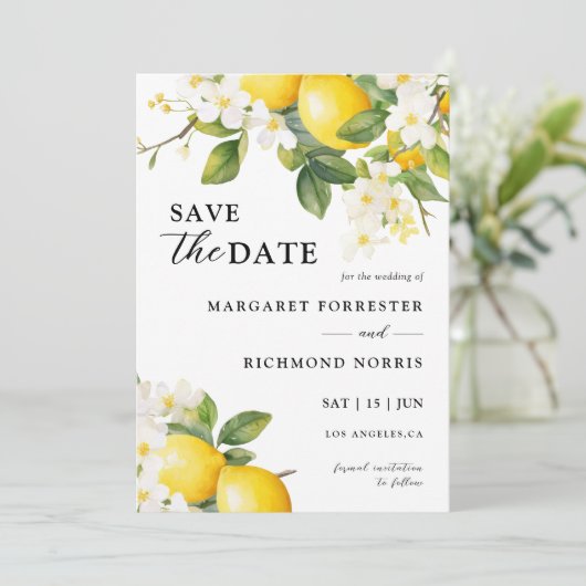レモエレガントン地中海のウェディングの日付を保存 招待状 (スタンド正面)