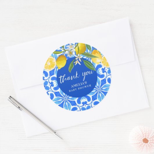 レモエレガントン地中海のシトラス赤ちゃんシャワー ラウンドシール (封筒)