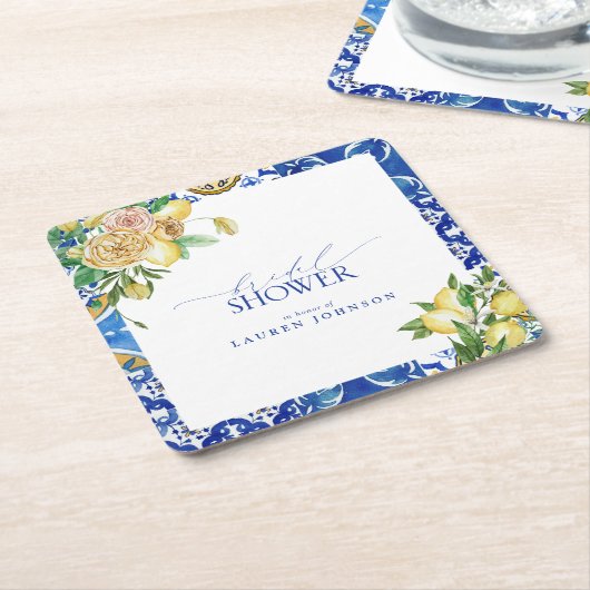 レモエレガントン地中海のフローラブライダルシャワー スクエアペーパーコースター (アングル)