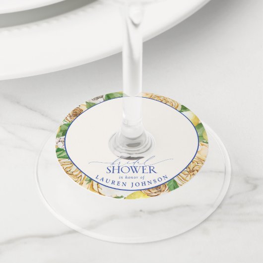 レモエレガントン地中海のフローラブライダルシャワー ワイングラスタグ (クローズアップ)