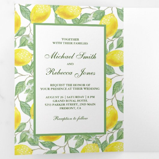 レモエレガントン果樹園の結婚写真 三つ折り招待状 (内部最初)