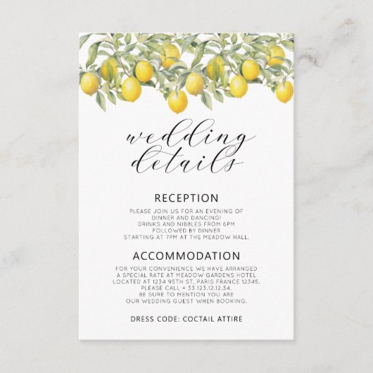 レモエレガントン植物体結婚の詳細カード エンクロージャーカード (正面)