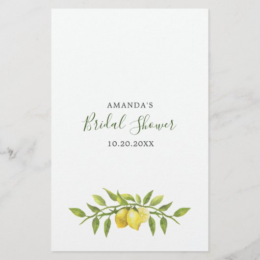 レモエレガントン水彩ブライダルシャワーアドバイスカード (裏面)
