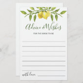 レモエレガントン水彩ブライダルシャワーアドバイスカード (正面/裏面)