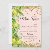 レモエレガントン金ゴールドグリッターブライダルシャワー 招待状 (正面)