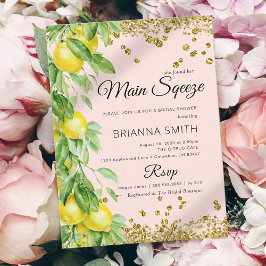 レモエレガントン金ゴールドグリッターブライダルシャワー 招待状