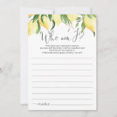 レモエレガントンWho Amブライダルシャワーゲームカード 招待状 (正面)