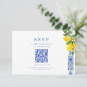 レモエレガント地中海のンとブルー結婚のQR 出欠カード (スタンド正面)