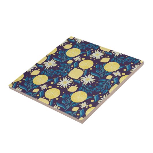 レモカラフルンパープル植物模様 タイル (側面)