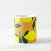 レモシンプルン柄、オレンジ色の背景。 コーヒーマグカップ (中央)