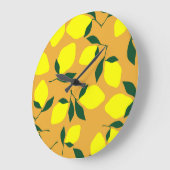 レモシンプルン柄、オレンジ色の背景。 ラージ壁時計 (傾斜)