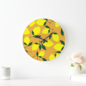 レモシンプルン柄、オレンジ色の背景。 ラージ壁時計 (ホーム)