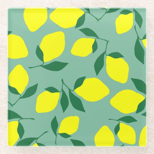 レモシンプルン、緑の背景プリント。 ガラスコースター (正面)