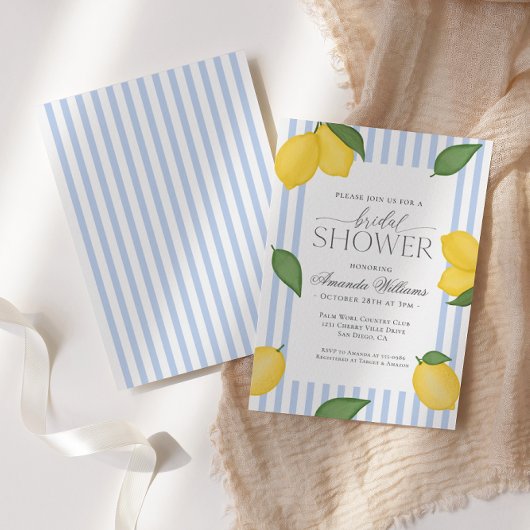 レモストライプのンイタリアン地中海のブライダルシャワー 招待状