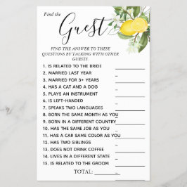 レモニーを見つけるゲストブライダルシャワーゲームカード チラシ