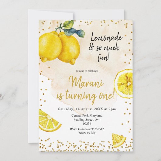レモネードとそんなに多くのおもしろい誕生日招待 招待状 (正面)