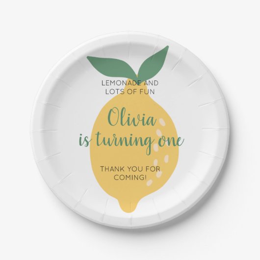 レモネードとターニング・ワン・レモン1歳の誕生日 ペーパープレート (正面)