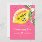 レモネードと多くのおもしろいレモンガール誕生日 招待状 (正面)