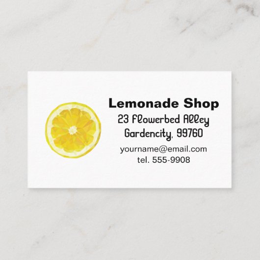 レモネードの店の名刺。 黄色い新鮮な果物 名刺 (裏面)