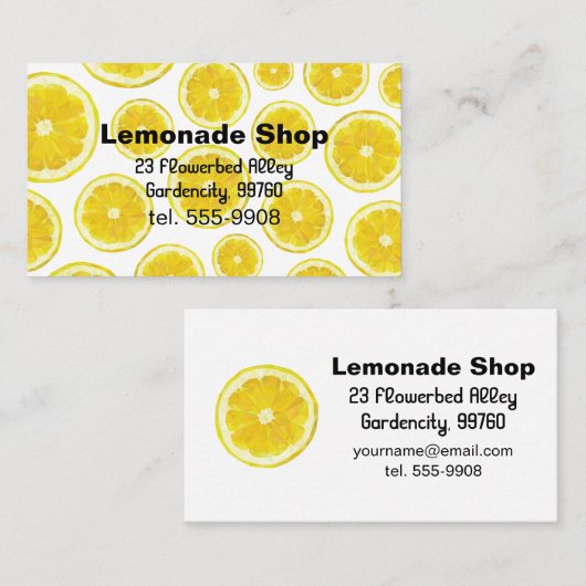 レモネードの店の名刺。 黄色い新鮮な果物 名刺 (正面/裏面)