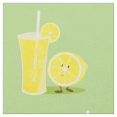 レモネードの微笑レモンそしてガラス ファブリック (クローズアップ)